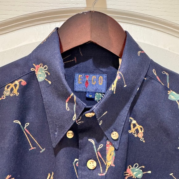 EXCO Vtg Men's Navy Golf & Polo Scene Button Down Shirt Size M - Picture 3 of 15